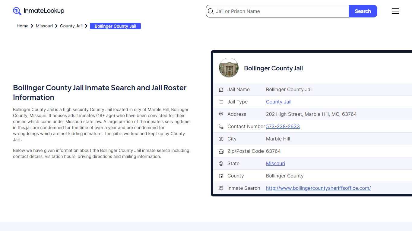 Bollinger County Jail Inmate Search and Jail Roster Information